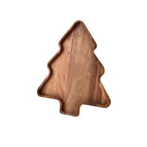 Plateau de Noël en bois d'acacia, grand plateau de service en bois massif pour la nourriture occidentale, la pizza, les repas d'hôtel, le café, le thé - Product Image 5