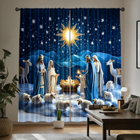Rideaux de Noël en polyester à imprimé numérique flocons de neige et nœuds, pour fenêtre de salon, ensemble de vente en gros