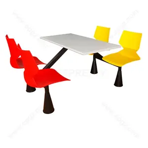 थोक कैंटीन फर्नीचर अनुकूलित आकार वर्ग 4 व्यक्ति कैंटीन लकड़ी की मेज के साथ प्लास्टिक की कुर्सियों रेस्तरां डाइनिंग सेट