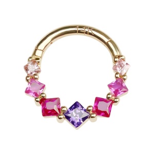 Histoires de piercing 14K or jaune carré CZ face anneau de segment articulé 18K or massif Clicker boucles d'oreilles créoles bijoux de piercing - Product Image 5