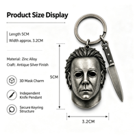 Porte-clés Masque d'horreur d'Halloween, Pendentif Parodie Cartoon, Accessoires pour Sac à Dos d'Étudiant, Cadeaux de Fête