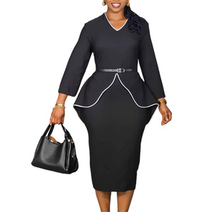 Robe crayon élégante <span class=keywords><strong>mi</strong></span>-longue à volants et manches longues, taille haute, style vintage professionnel, pour femme, collection hiver européenne et américaine D611 - Product Image 5