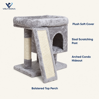 Arbre à chat en peluche avec niche, petite tour de jeu pour chats d'intérieur, griffoir en fausse fourrure douce avec rampe en sisal