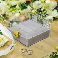 Boîte de rangement pour alliances en acrylique blanc transparent, écologique, faite à la main, avec insert gris, fermeture à clé, élégante et minimaliste, étui à bijoux