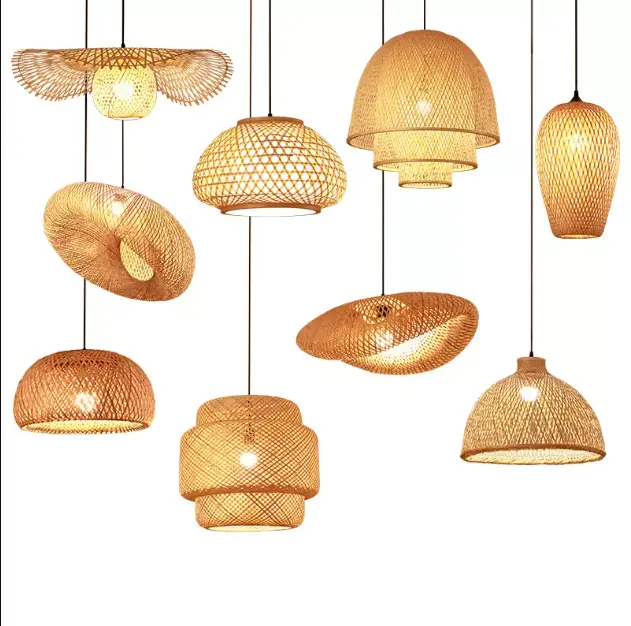 Bamboo Handmade Rattan Round Lamps Wooden Bamboo Rattan Hand Woven Chandelier Chinese Simple lamp shade