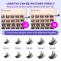 Kit de cils en grappe DIY en gros, 72 grappes, bande fine, extensions de cils individuels véganes avec applicateur et scellant