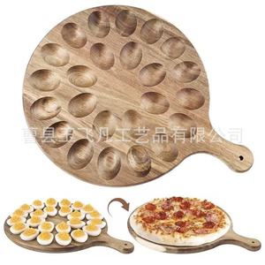 Bandeja para huevos de madera maciza de acacia, redonda, de 40 cm, para servir en la cocina - Product Image 2