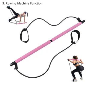 Kit ajustável de barra de ioga fitness esportiva, estúdio portátil de Pilates, exercício de treino de academia com faixa de resistência