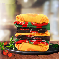 Stock Design coloré alimentaire coton Burger Hamburger Crew Lady Chaussettes mignonnes Chaussettes fantaisie Lady Fashion Chaussettes Elite pour femmes