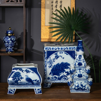 Ornamen Pohon Natal Keramik Biru Putih Gaya Cina Modern Desain Japandi Vas Bunga Artifisial untuk Meja untuk Imlek