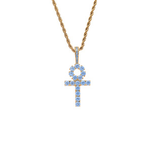 Classic Small Solid Blue CZ <b>Cross</b> Pendant Necklace, Men's Hip Hop Sea Blue Zirconia Jewelry - Product Image 6
