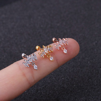 Boucles d'oreilles clous en acier inoxydable 316L, motif nœud papillon, zircon cubique, hypoallergéniques, pour piercing hélix, bijoux pour femmes, 0,8*6 mm