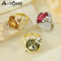Bague Cocktail Simple pour Femme en Or 14 carats Plaqué Or, avec Cristal Rose Exquis et Moissanite, Pierres Précieuses Colorées Italiennes – Nouvelle Collection Tendance