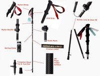 Tongkat Trekking Lipat Teleskopik 5-Seksi Serat Karbon Penuh Kekuatan Tinggi 115CM~135CM dengan Kemasan Retail