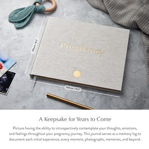 Journal de bébé luxueux personnalisable en lin avec couverture rigide, logo gaufré or, un livre de souvenirs de grossesse luxueux, carnets personnalisés - Product Image 2