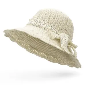 Ruban de dentelle à la main au crochet pliable chapeau femme vacances bord de mer chapeau chapeau de paille
