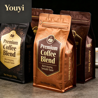 Sacs à café personnalisés avec logo imprimé, avec valve, 250g 500g, finition mate, pochette en aluminium avec fermeture éclair pour l'emballage en vrac des grains de café