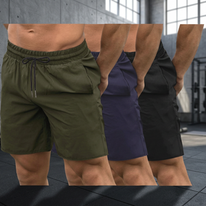 Shorts de sport d'été pour hommes, taille haute élastique, en velours côtelé non tissé, couleur unie, respirant et confortable, coupe courte - Product Image 3