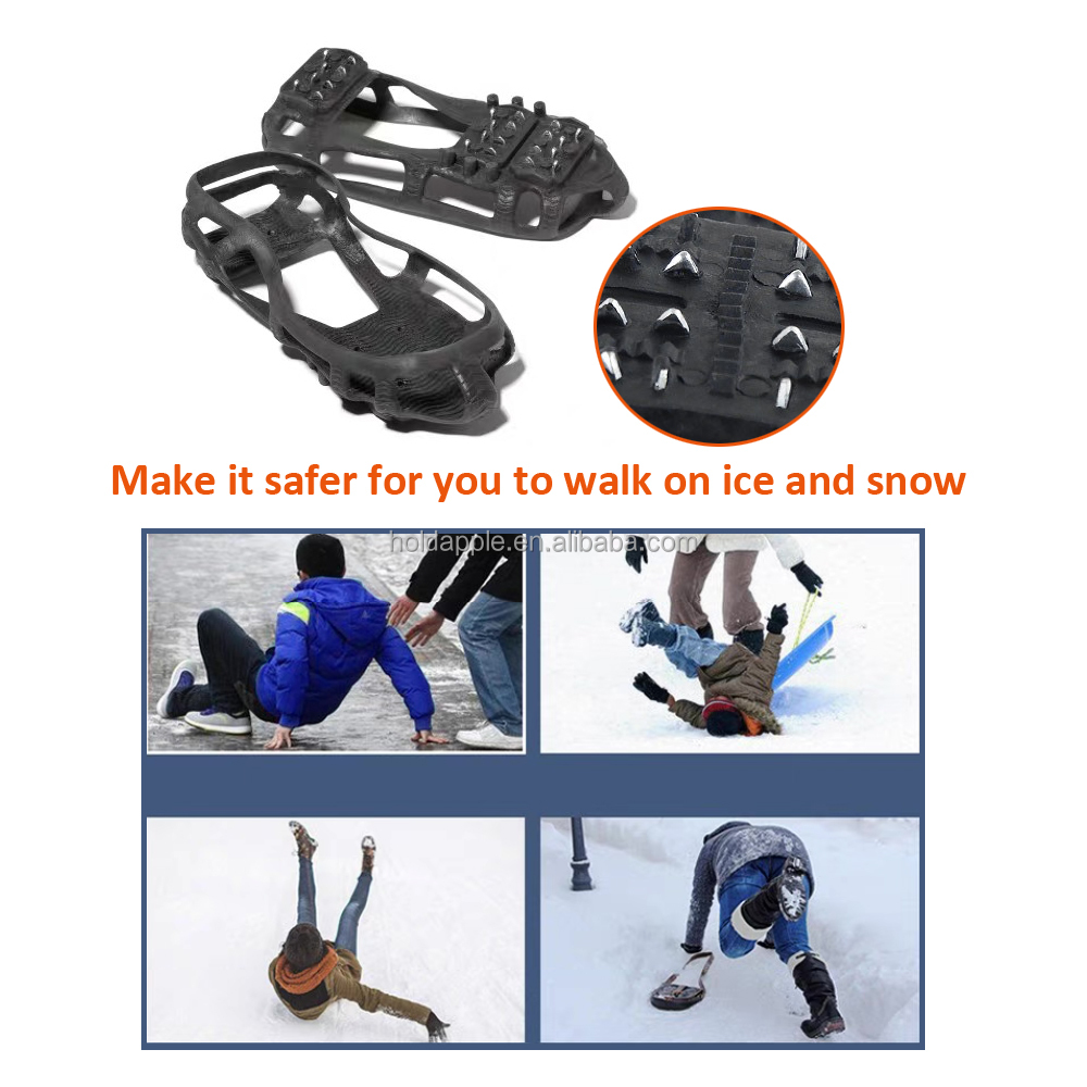 HoFire - Tacchetti per ghiaccio, antiscivolo, antiscivolo, antiscivolo, 10 borchie, in acciaio, 10 borchie, per scarpe e stivali, taglia XL, colore: nero