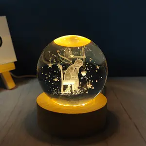 Boule de cristal astronaute planète Globe 3D système solaire gravé au Laser boule personnalisée Led veilleuse pour enfants