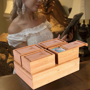 Caja de Almacenamiento de Bambú con Tapa Abatible, Organizador de Escritorio Rectangular de 45L, Caja Organizadora para Oficina - Product Image 3