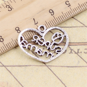 Dijes corazón <span class=keywords><strong>Super</strong></span> <span class=keywords><strong>Mama</strong></span> 20x26mm hecho a mano ajuste, colgantes de Color plata tibetana Vintage, DIY para collar de pulsera - Product Image 3