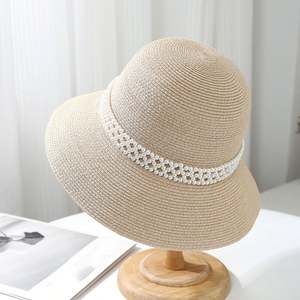 Chapeau <span class=keywords><strong>de</strong></span> paille d'été pour femmes, à large bord, pour les vacances à <span class=keywords><strong>la</strong></span> plage, protection solaire, chapeau seau tendance, vacances, chapeau <span class=keywords><strong>de</strong></span> soleil décoré <span class=keywords><strong>de</strong></span> perles - Product Image 5