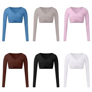 Femmes blanc Nylon haut court manches longues respirant vêtements de sport pour Fitness Yoga gymnastique entraînement <span class=keywords><strong>Jogging</strong></span> automne 2024 vêtements de Fitness - Product Image 3