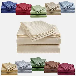 5 Star Hotel 250 Thread Count 100 Cotton Stripe Satin Pillow Cases Embossed Jacquard Bedding Sheet Set