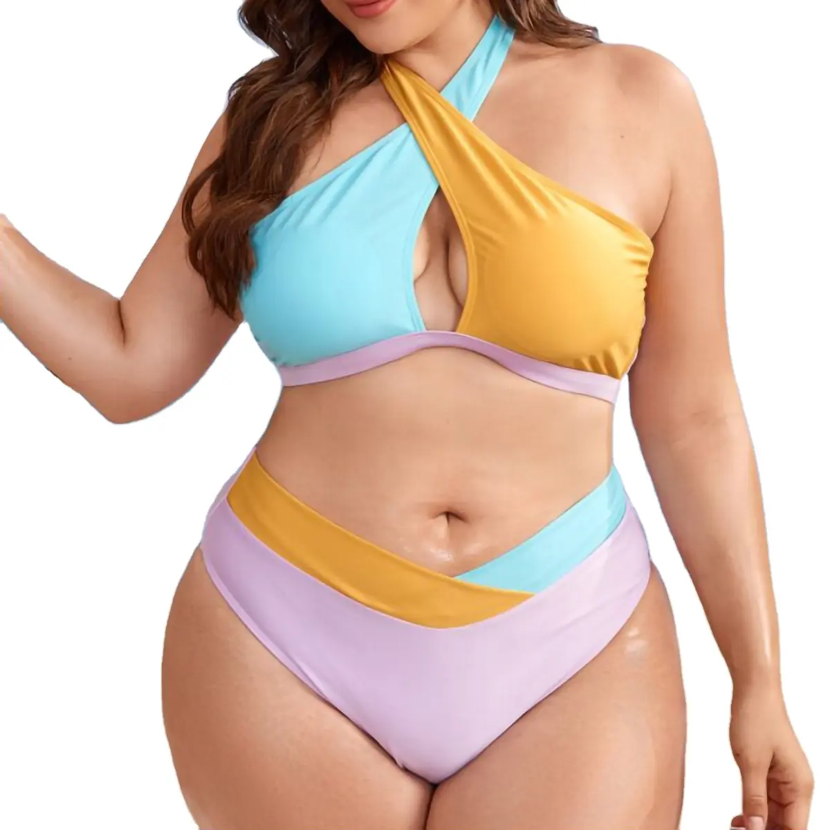 Maillot de bain deux pièces sexy, taille haute, patchwork, grande taille, XL, XXL, 3XL, 4XL, pour femmes, vente en gros, 2022