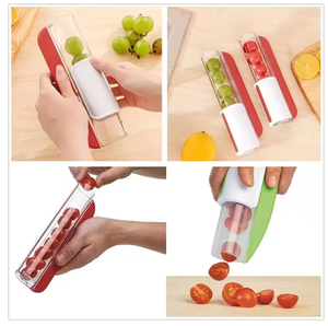 Coupe-fruits multifonctionnel en plastique rouge avec fermeture éclair, trancheuse à salade manuelle en acier inoxydable pour la cuisine, appareil ménager - Product Image 5
