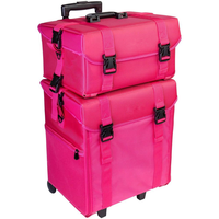 Grande valise de maquillage professionnelle en nylon souple, à roulettes, avec fermeture éclair, sac en filet offert et pour les couleurs
