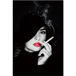 Modern Red Lips Hot Women poster Smoking lady Home Decor Wall art Canvas oil painting abstract