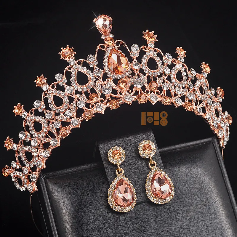 2023 Wholesale Baroque Style Crystal Tiaras Earrings Women Tiara Crown Bridal Jewelry Sets
