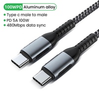 Kabel Data pengisian cepat, kabel Data pengisian cepat, jalinan nilon, 2024 W PD 1m, C ke C untuk ponsel dan komputer, 100