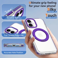 Coque de téléphone magnétique antichoc avec cadre en métal violet, support rotatif et recharge sans fil, personnalisable