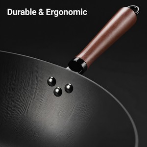 Wok chino de hierro hilado con patrón de anillos concéntricos, sartén antiadherente de borde ancho para cocina profesional de restaurante - Product Image 6
