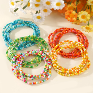 Go2boho Women's Summer Fashion 5pcs Handmade Glass <strong>Bead</strong> Bangles Set Colorful Elastic Beaded <strong>Bracelets</strong> Stackable Anniversary - Product Image 5