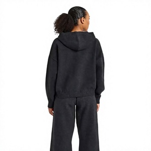 Sweat-shirt à capuche zippé en tricot pour femme avec imprimé lettres sur le devant, coupe classique, pour l'automne - Product Image 1