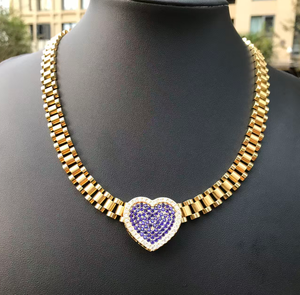 Collar de Moda Personalizado con Cadena de Eslabones Tipo Nugget de Acero Inoxidable, con Colgante de Corazón con Circonita y Piedra de Nacimiento de 12 Meses - Product Image 4