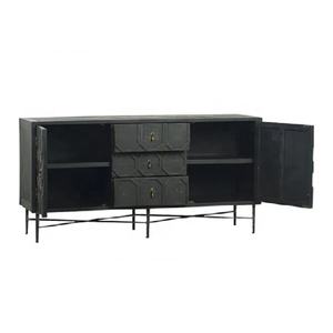 ตู้ไซด์บอร์ดไม้สีดำทันสมัย 2 ประตู 3 ลิ้นชัก สำหรับห้องนั่งเล่น - Product Image 2