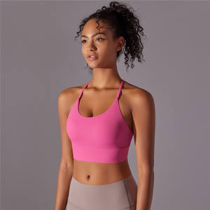 YS026 soutien-gorge de yoga en nylon double face pour femmes solide brossé belle sangle croisée sport course haut de fitness XL actif imprimé moyen - Product Image 6