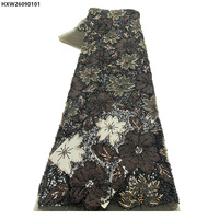 Nouvelle Tendance : Tissu en Dentelle Brodé Floral Français avec Perles et Fleurs 3D pour Fêtes et Mariages