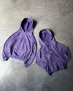 Sudadera con capucha con cremallera, bordado personalizado, oversize, estilo pullover, de algodón con lavado ácido y efecto desgastado, lisa, vintage, con logotipo personalizado - Product Image 5