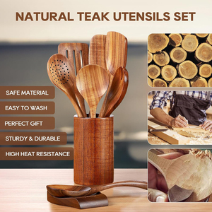 Accesorios de Cocina Personalizados, Cuchara de Madera Ecológica, Espátula, Utensilios, Reposacucharas, Cucharas <span class=keywords><strong>para</strong></span> Cocinar, Soporte <span class=keywords><strong>para</strong></span> Utensilios con Agarre Cómodo - Product Image 3