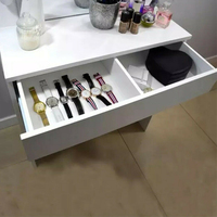 Ensemble coiffeuse moderne en verre avec prise de courant, coiffeuse réglable à 3 couleurs d'éclairage pour chambre à coucher
