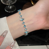 Joyería de Moda, Pulseras de Flores con Circones Azules Chapadas en Oro, Brazaletes de Diseño, Pulsera de Trébol