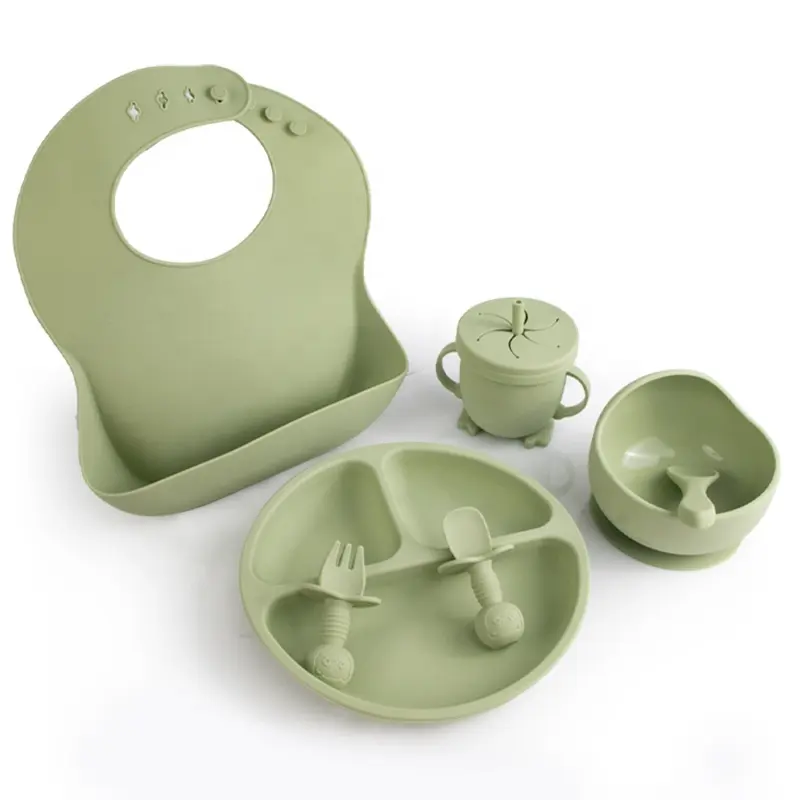 Haute qualité assiette bol et cuillère dîner vaisselle sans Bpa silicone enfants bavoirs vaisselle Silicone bébé alimentation ensemble