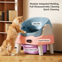 Bac à litière pour chat entièrement automatique, autonettoyant, désodorisant, contrôlé par application, écologique, grande capacité de 65 L, design ouvert, robot toilette