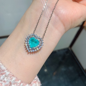 Fashion Eco-friendly Copper Heart Jewelry <b>Set</b> Imitation Paraiba Gemstone 8MM & 10MM <b>Earring</b> Necklace for Women Daily & Party - Product Image 3
